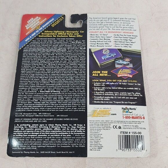 2 Johnny Lightning Monopoly Park Place Pontiac Tempest/Police 1:64 Diecast Cars - Picture 3 of 5